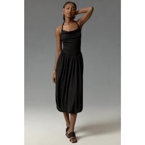 New Anthropologie Cowl-Neck Bubble-Hem Midi Dress $168 Size 12 Black